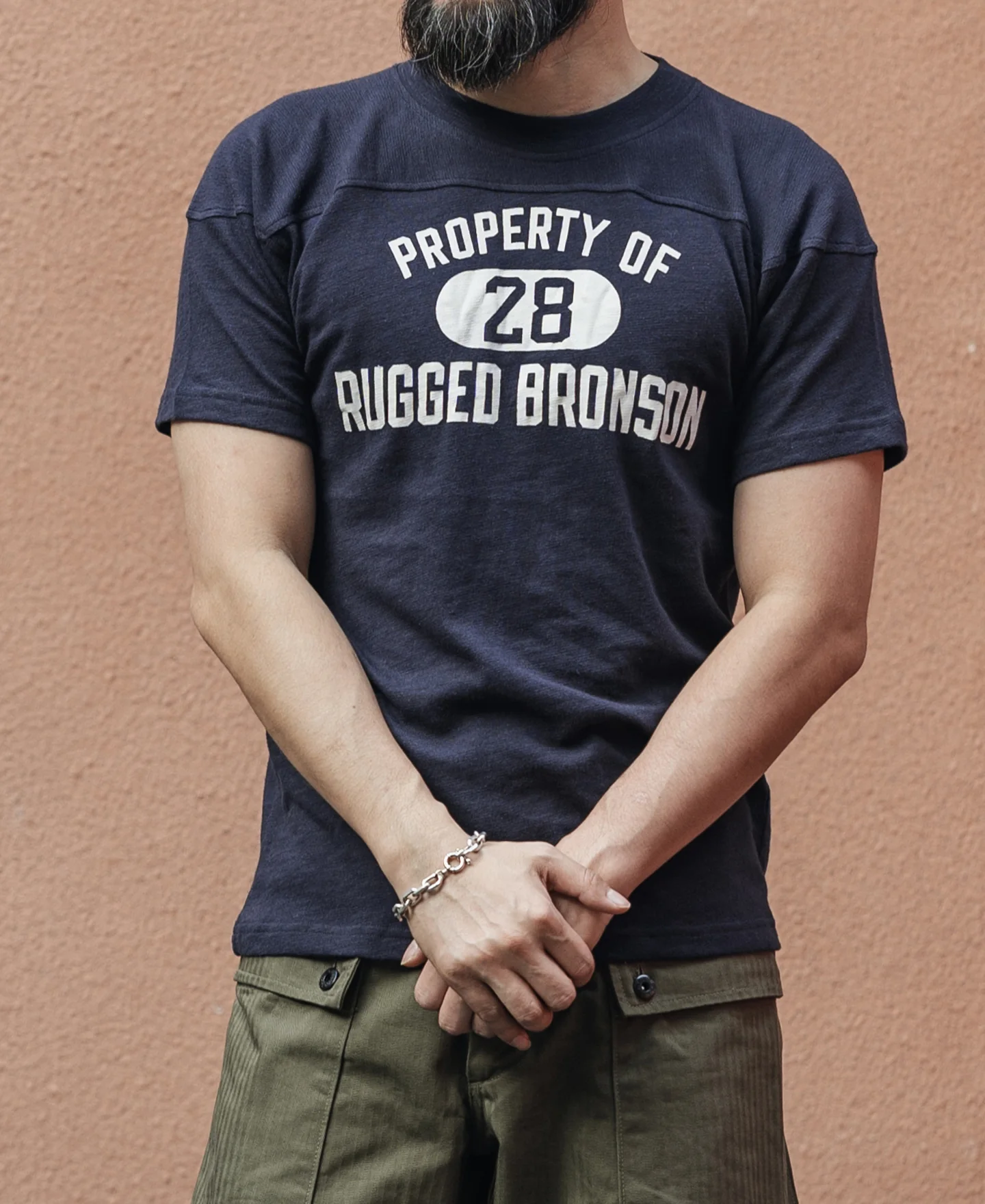 1950s Drop Shoulder Football T-Shirt - Navy