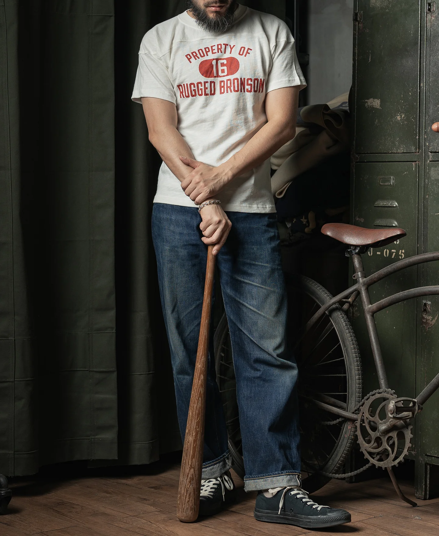 1950s Drop Shoulder Football T-Shirt - White
