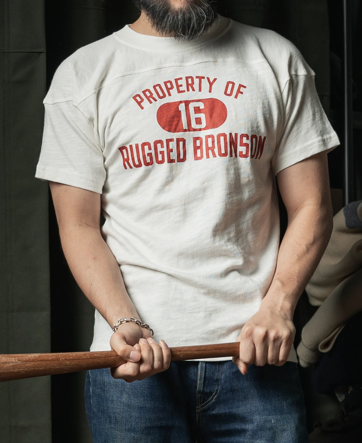 1950s Drop Shoulder Football T-Shirt - White