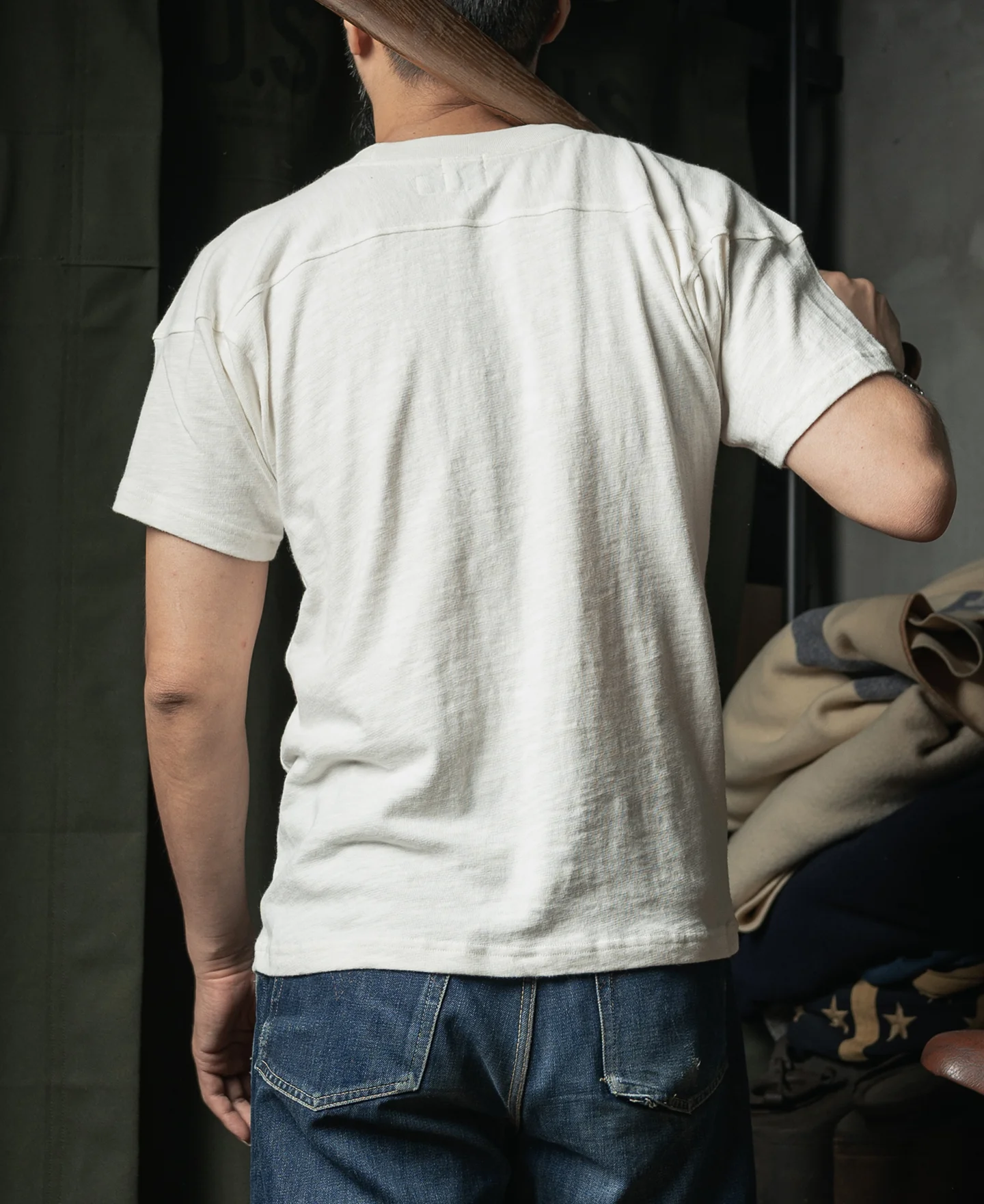 1950s Drop Shoulder Football T-Shirt - White