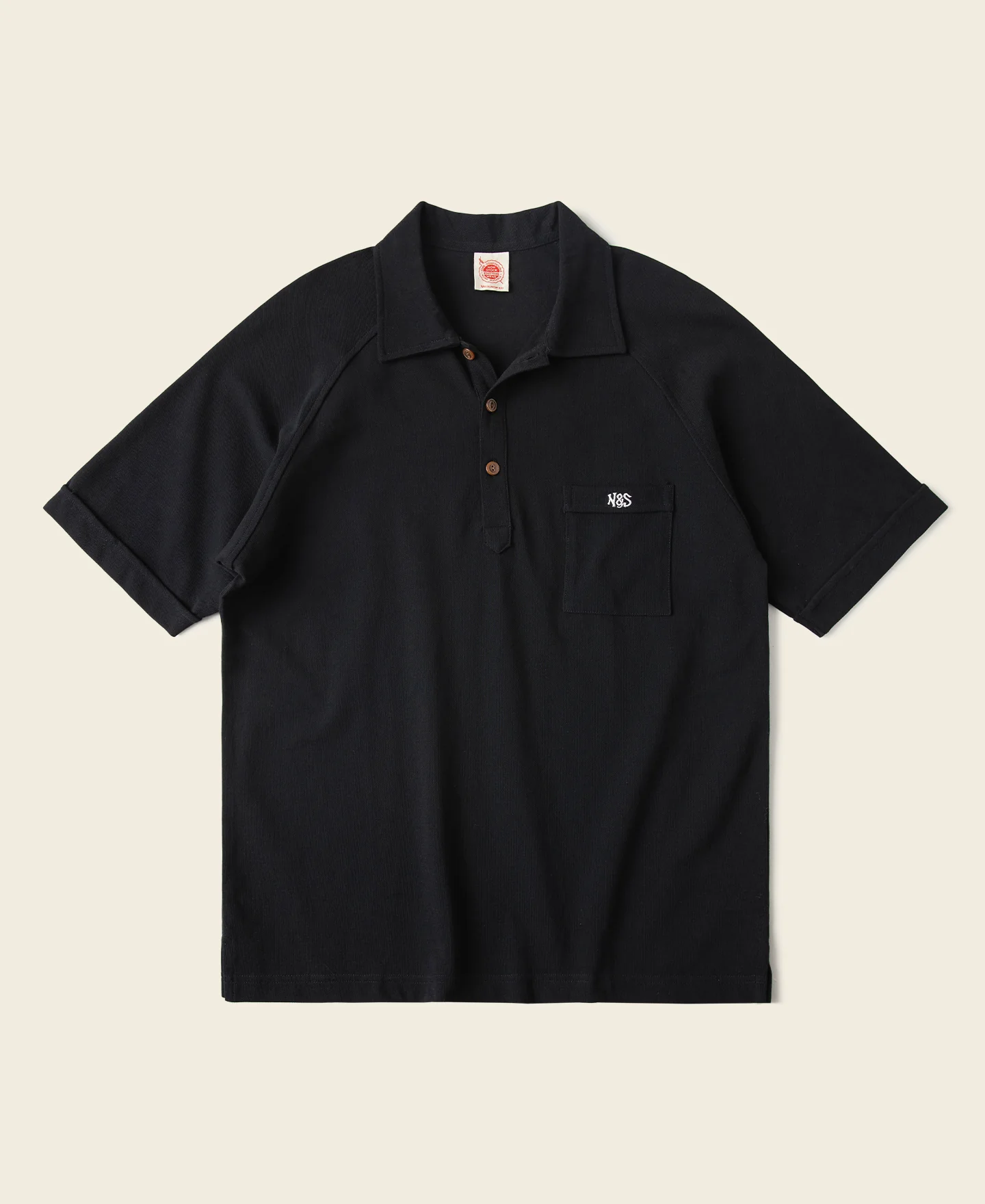 1918-raglan-sleeve-cotton-pique-polo-shirt-black-1.webp Raglan Sleeve Cotton-Piqué Polo Shirt - Black