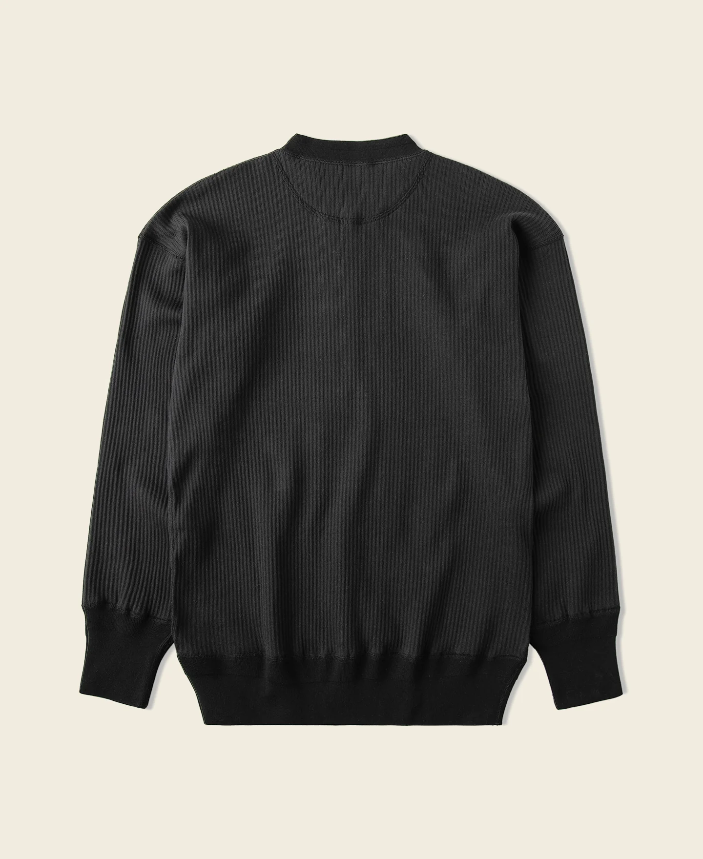 Ribbed Long Sleeve Henley T-Shirt - Black