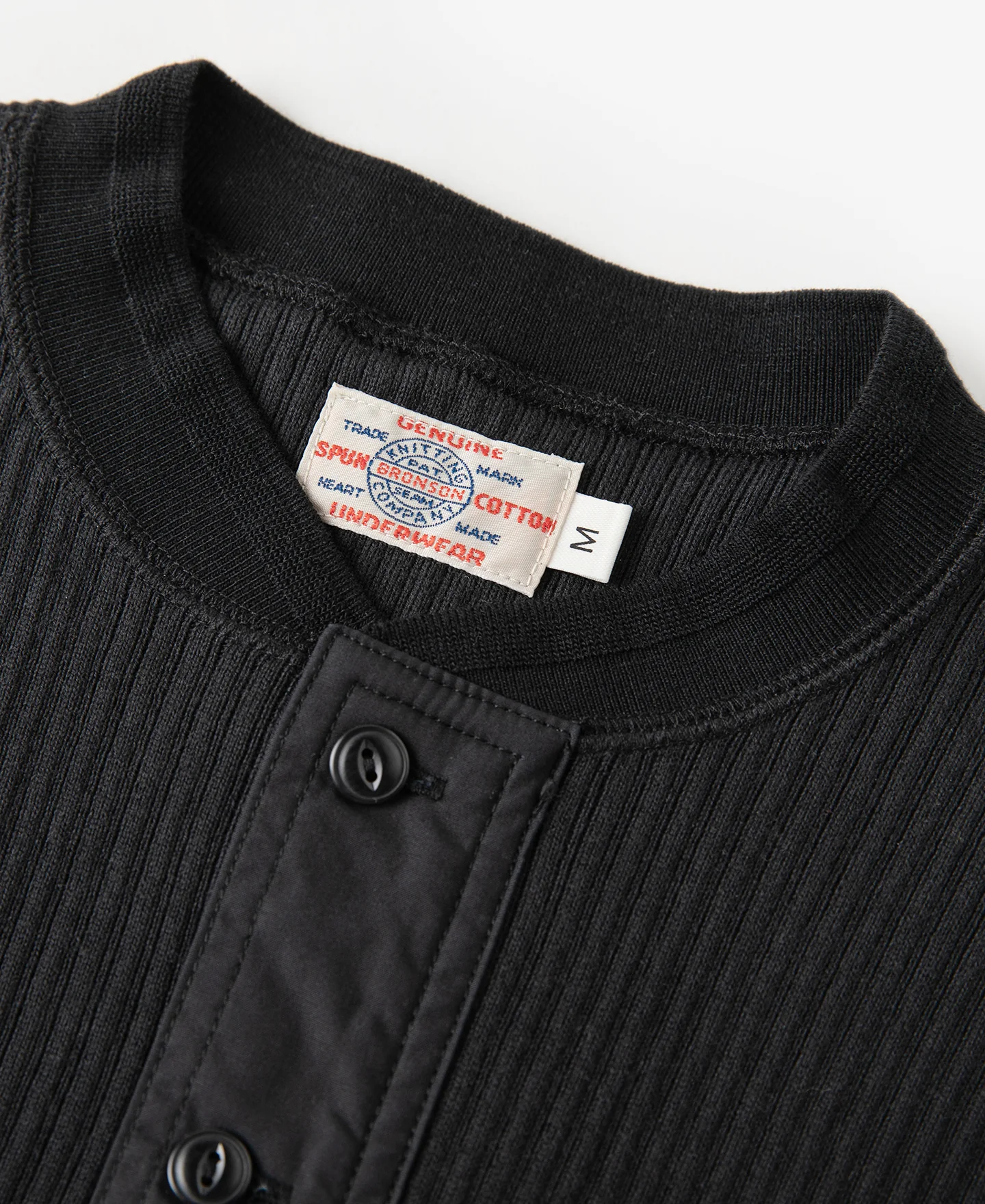 Ribbed Long Sleeve Henley T-Shirt - Black