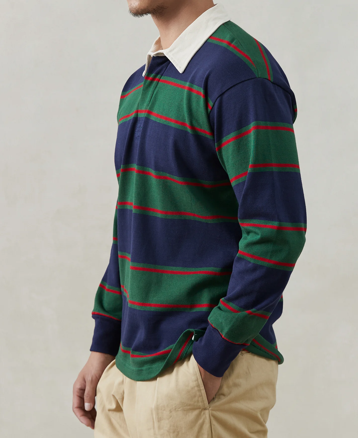 2744-classic-fit-striped-jersey-rugby-shirt-green-navy-red-4.webp Classic Fit Striped Jersey Rugby Shirt - Green/Navy/Red