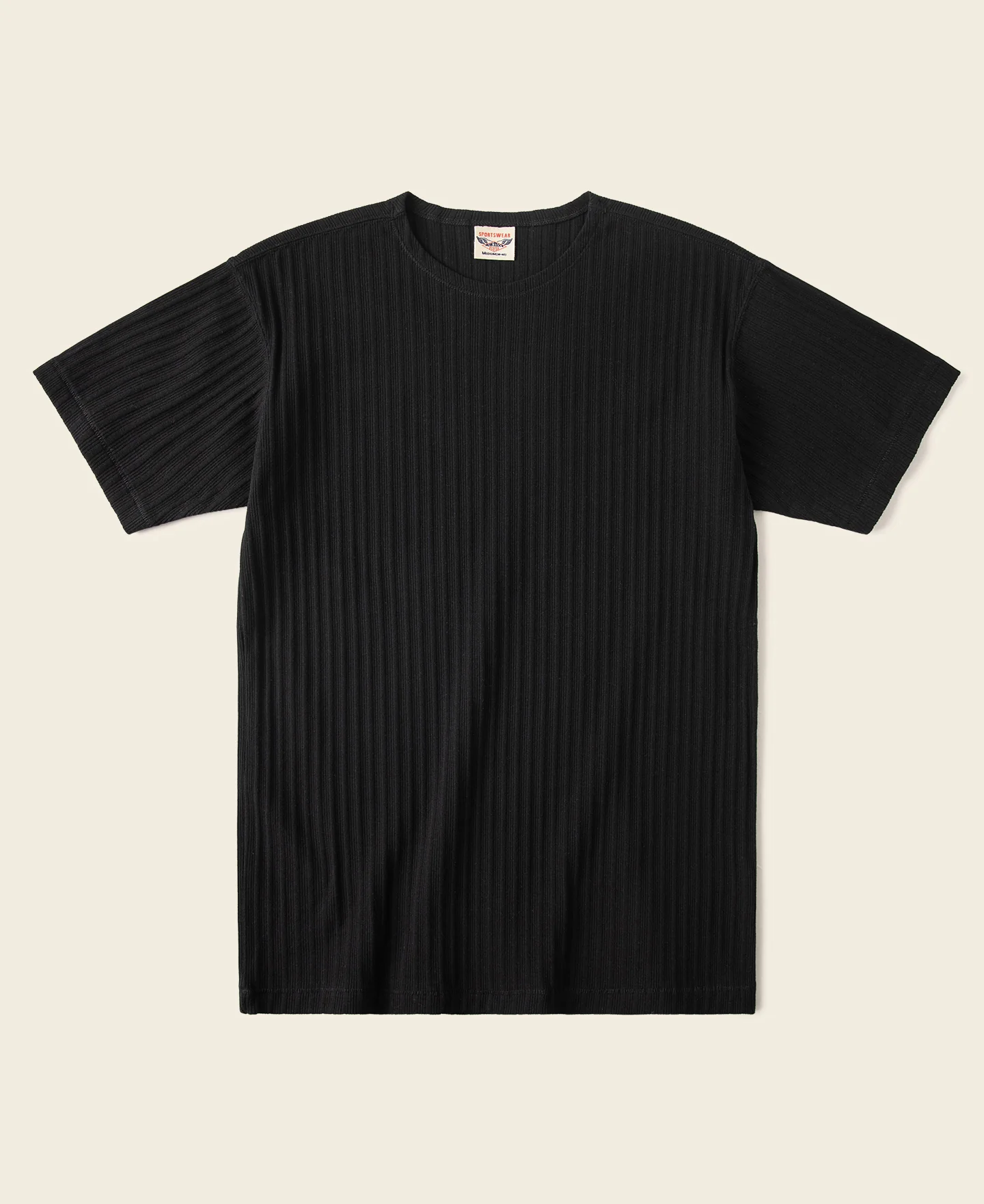 73-1950s-ribbed-cotton-spandex-blend-t-shirt-black-1.webp 1950s Ribbed Cotton-Spandex Blend T-Shirt - Black