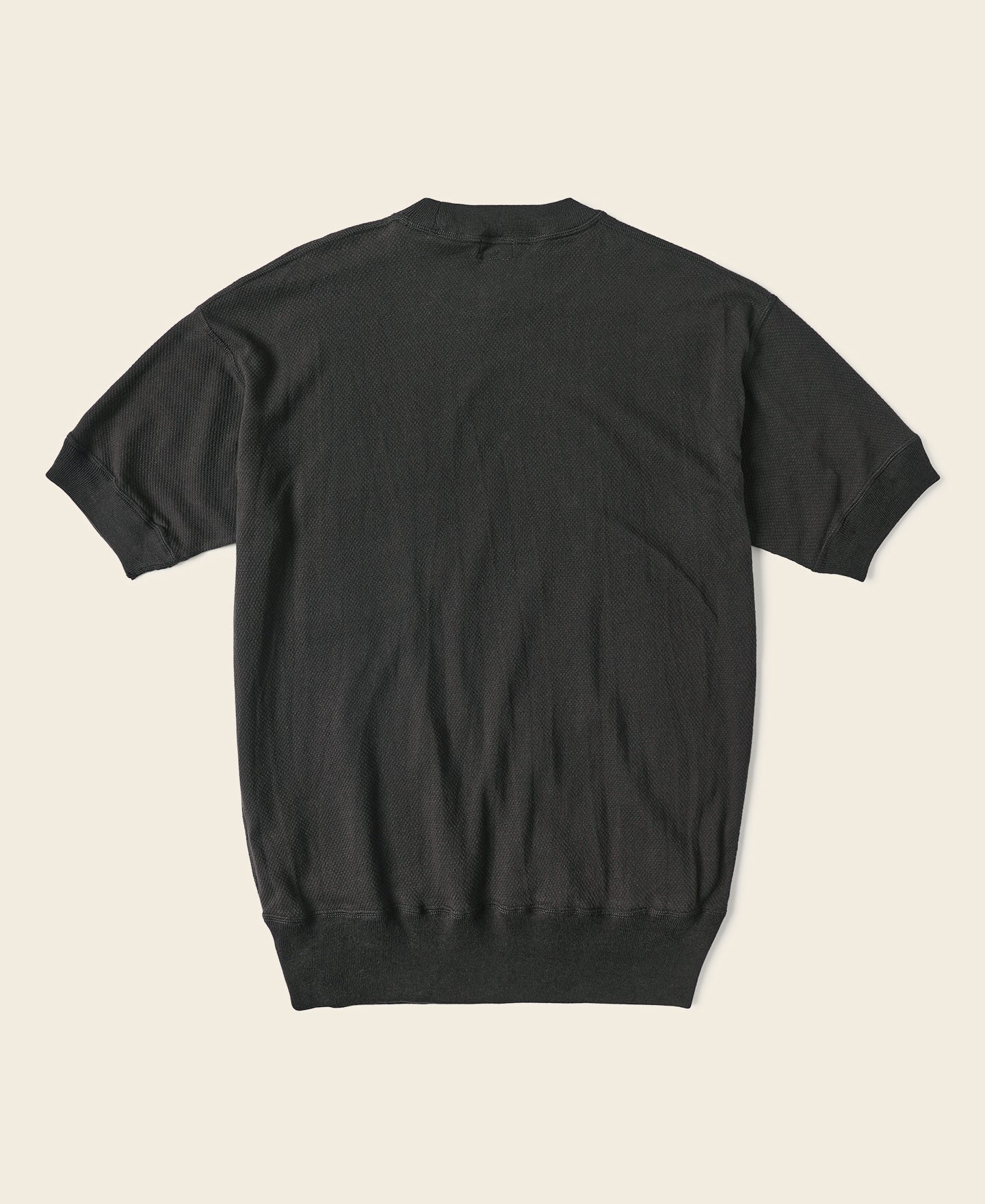 Waffle Knit Pocket T-Shirt - Black