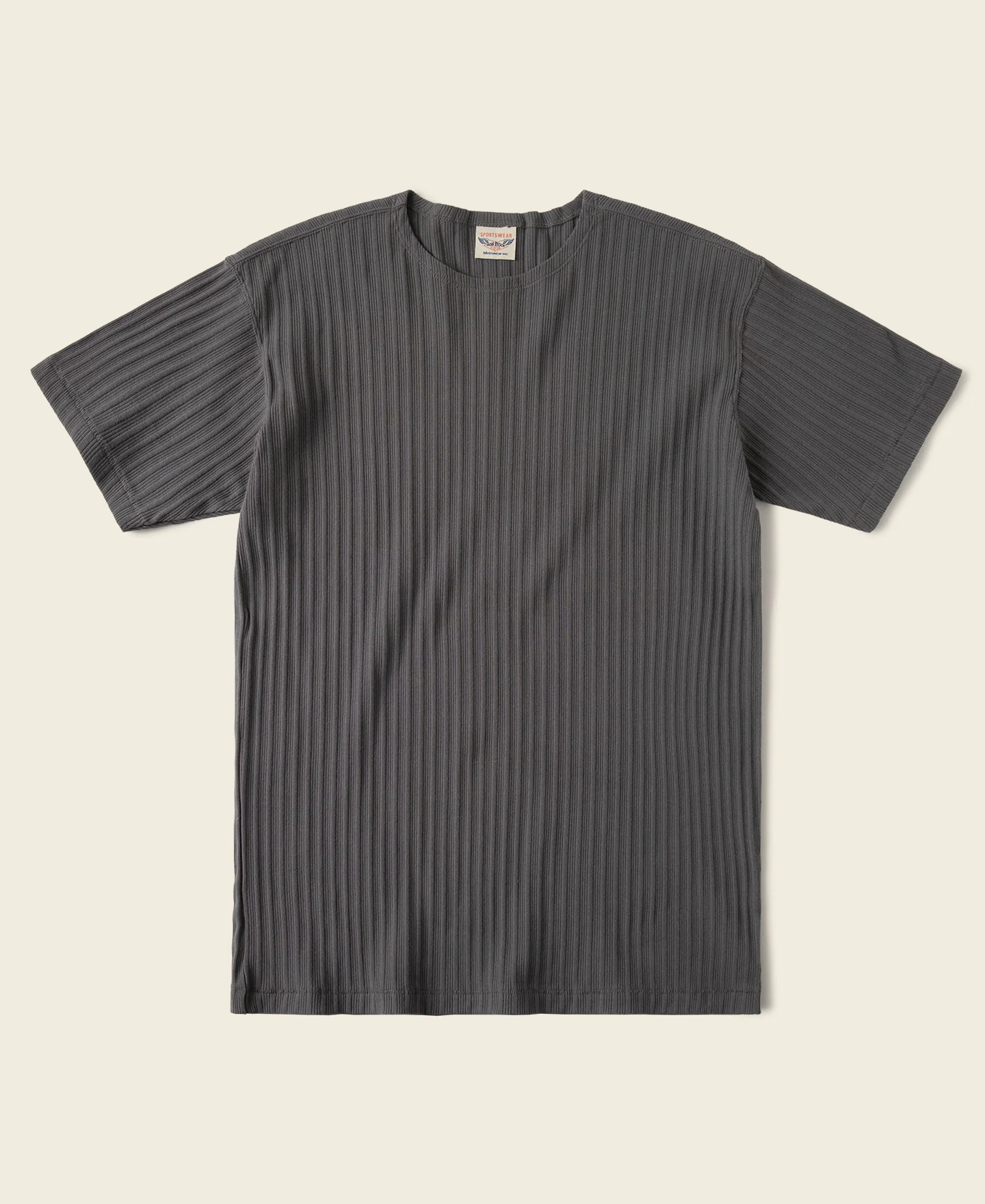 85-1950s-ribbed-cotton-spandex-blend-t-shirt-dark-gray-1.webp 1950s Ribbed Cotton-Spandex Blend T-Shirt - Dark Gray